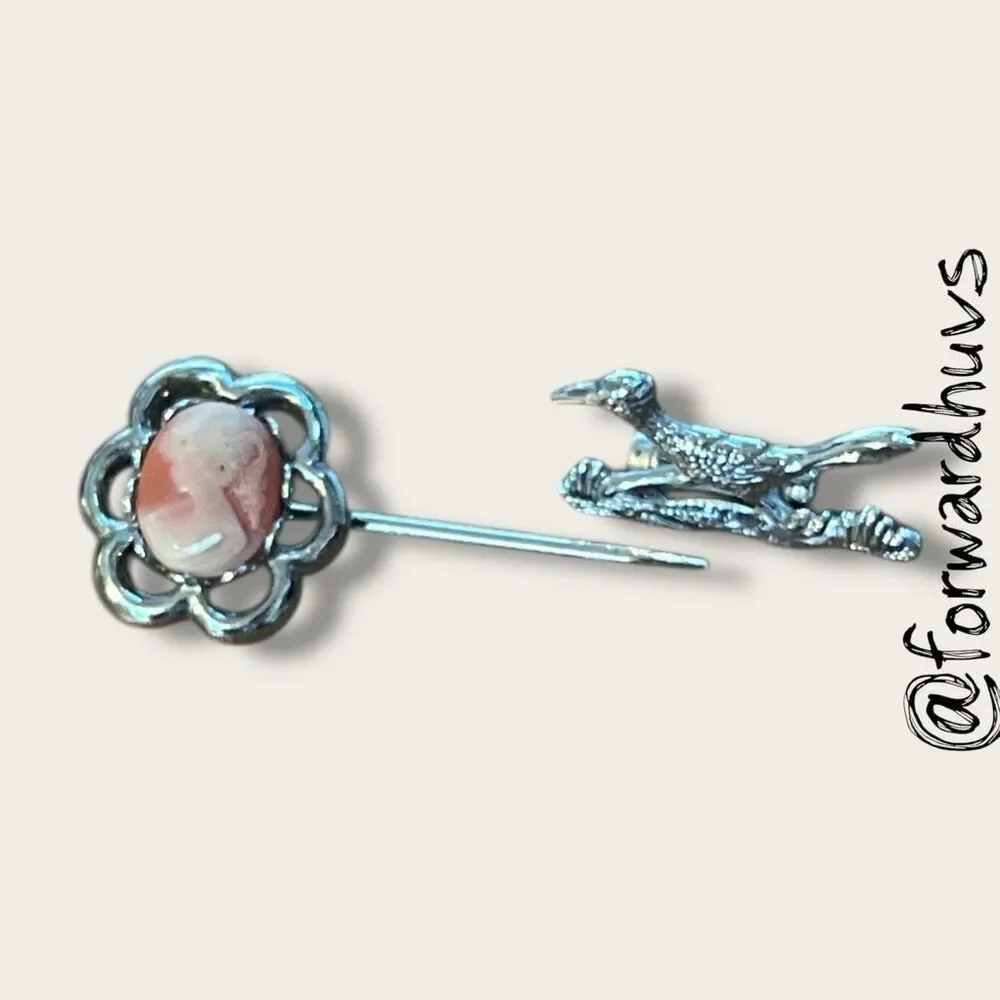 Roadrunner & Cameo Stick Pin – Silver Tone